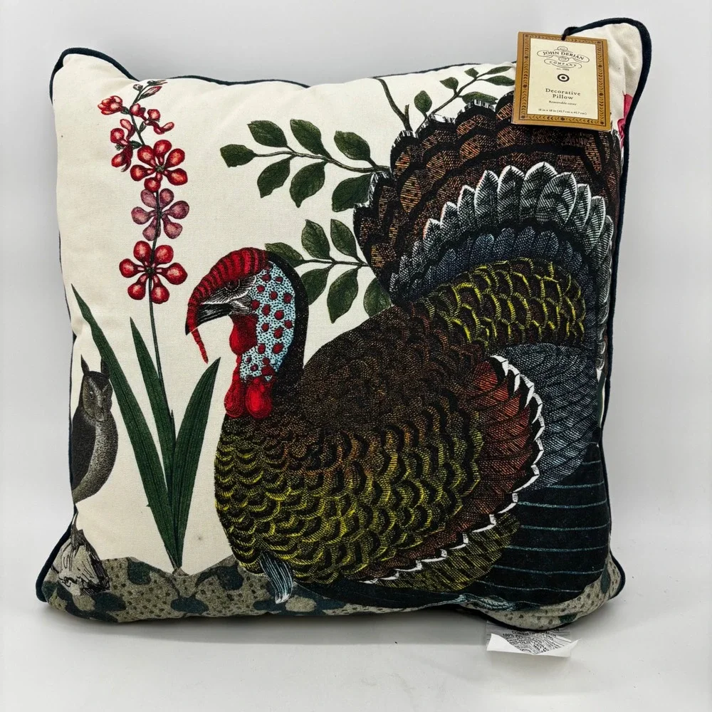John Derian for Target Turkey Decorative Pillow 18x18 Fall Thanksgiving Teal NWT